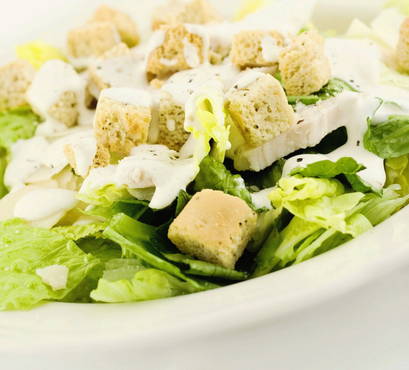 Salads with croutons and cabbage