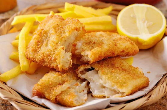 Pink salmon in batter