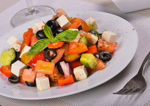 Greek salad with fish