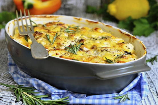 Potato casserole with mushrooms and cheese