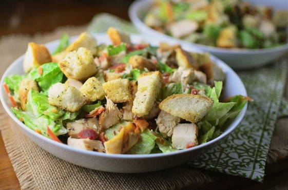 Chicken cheese and croutons salad