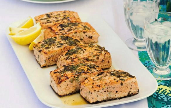 Pink salmon in foil in portions
