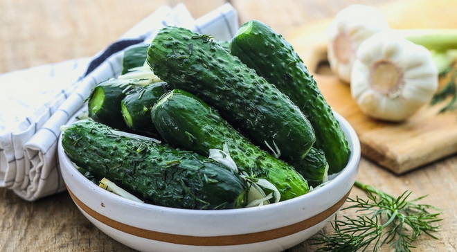 Lightly salted cucumbers in a package