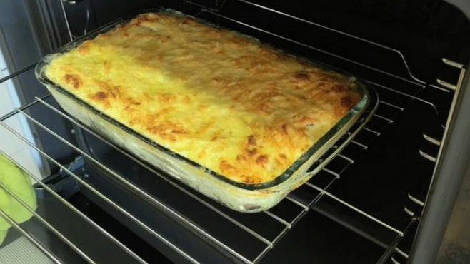 Potato casserole with minced meat and mushrooms