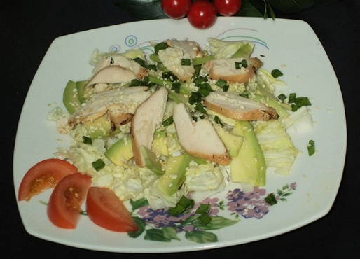 Avocado, Chinese cabbage and chicken salad