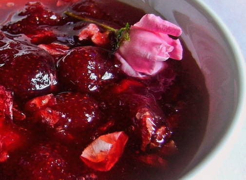 Rose petal jam with strawberries