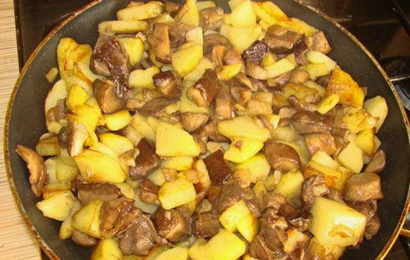 Fried boletus mushrooms with onions and potatoes