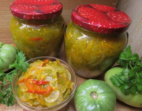 Danube salad with green tomatoes and bell peppers for the winter