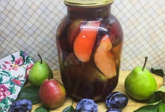Plum and pear compote for 1 liter jar for the winter
