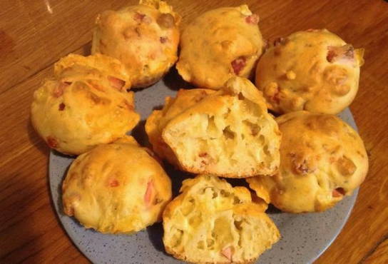 Muffins with cheese and sausage on kefir