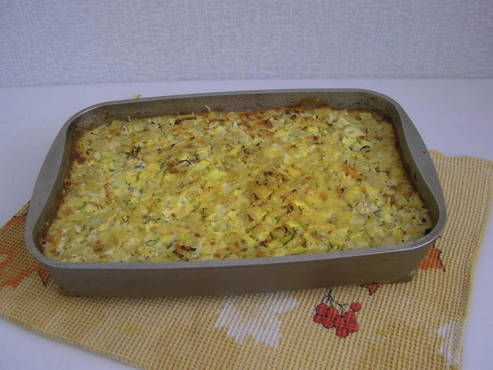Potato casserole with chicken and zucchini
