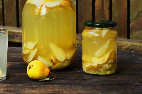 Pear compote in a 3-liter jar for the winter