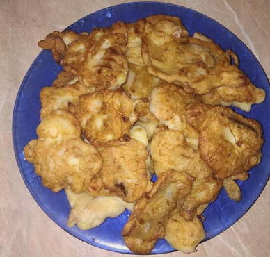 Pink salmon in batter with mayonnaise and flour
