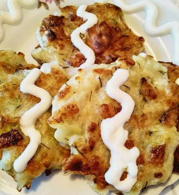 White cabbage fritters in a pan