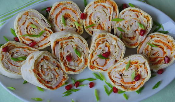 Lavash with smoked chicken and Korean carrots
