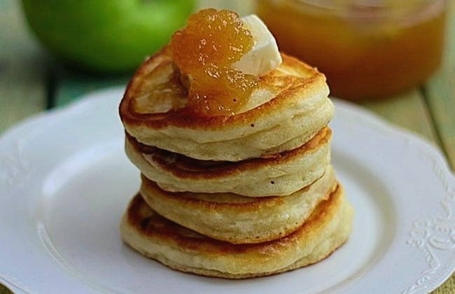 Lush pancakes on fermented baked milk without eggs