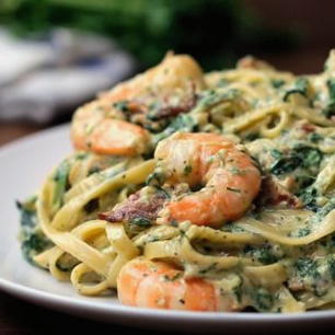 Shrimp and bacon carbonara