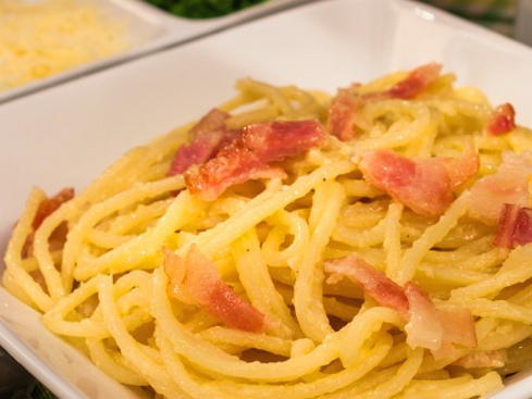 Carbonara with bacon in a creamy sauce - a classic recipe