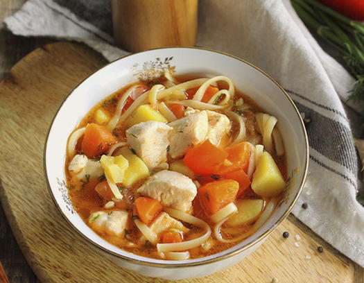 Lagman with chicken in Uzbek