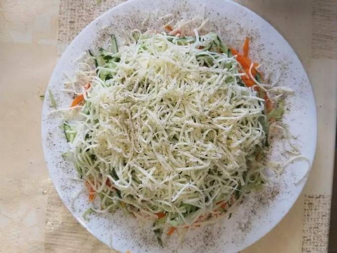 Chicken salad with Korean carrots and potatoes