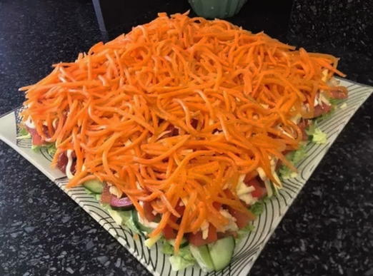 Chicken salad with Korean carrots and Chinese cabbage