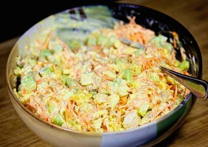 Chicken, cheese, egg and Korean carrot salad