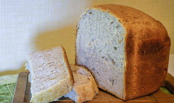 Whole grain sourdough bread in a bread maker