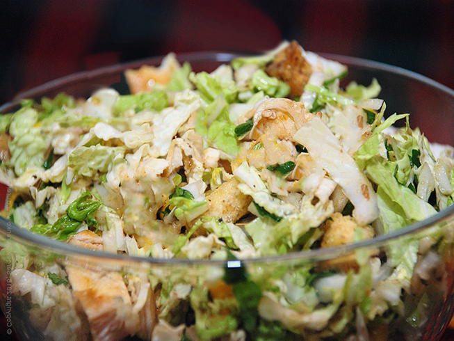 Salad with smoked chicken, Chinese cabbage and cheese