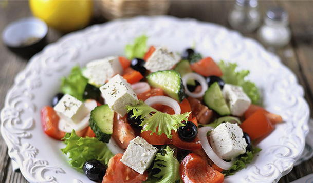 Greek salad with feta cheese and olives classic