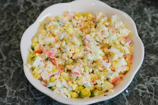 Crab salad with corn and pickles