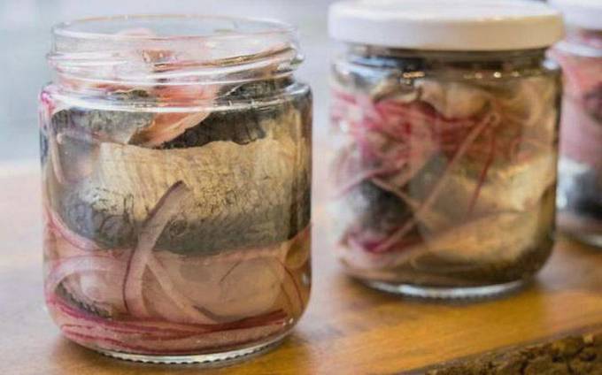 Salted mackerel in a jar for the winter