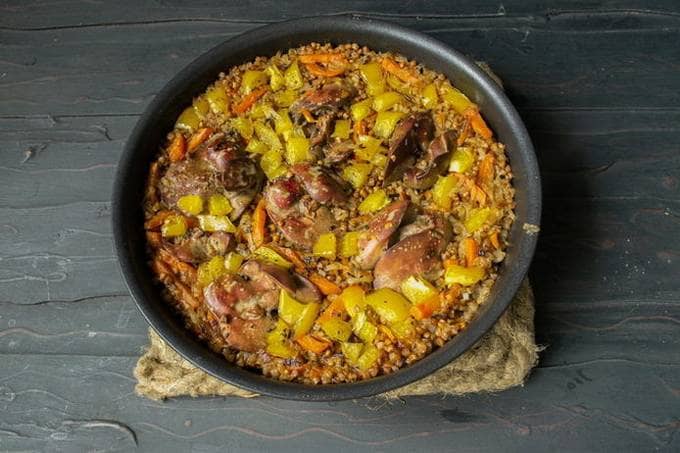 Chicken liver with buckwheat in the oven