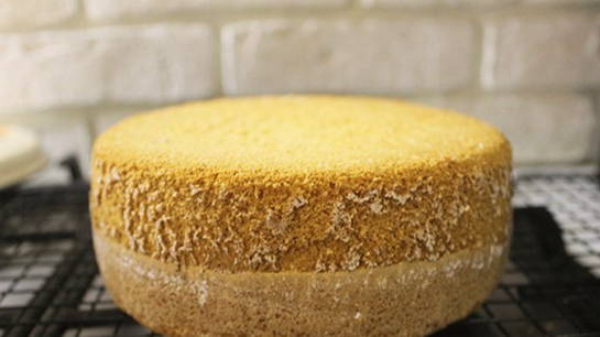 Sponge cake base in the oven