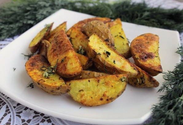 Oven baked potato wedges in peel