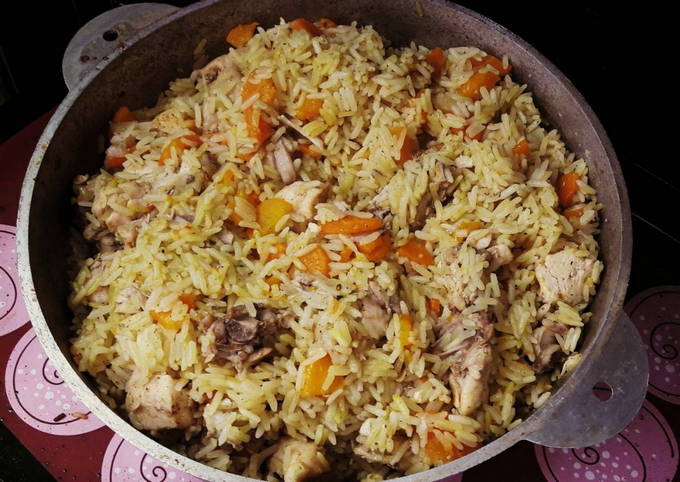 Pilaf with basmati rice and pork