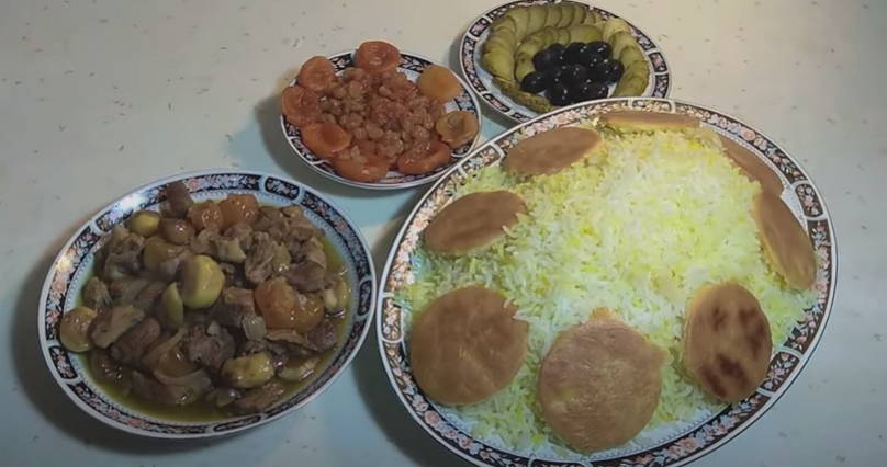 Azerbaijani pilaf with dried fruits and meat