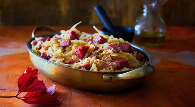 Solyanka with sauerkraut and sausage