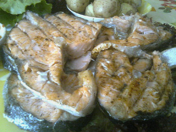 Grilled salmon steak