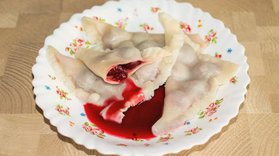 Dumplings with cherries on choux pastry