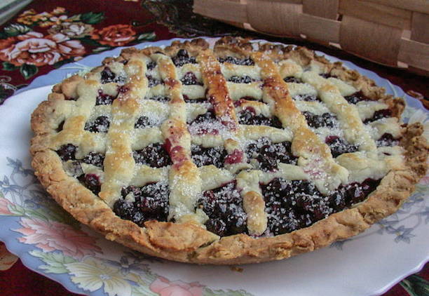 Open shortcrust pastry pie with blueberries