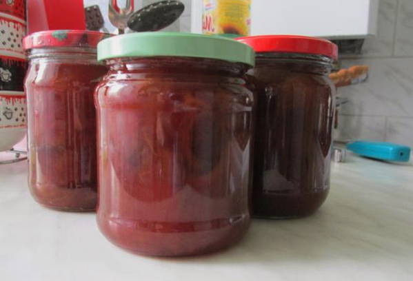 Pitted red cherry plum jam for the winter