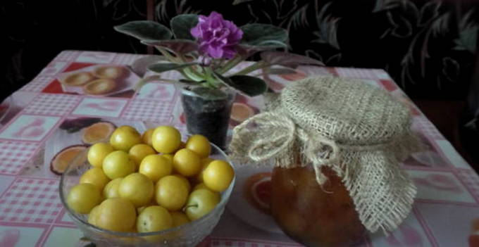 Yellow cherry plum jam with seeds for the winter