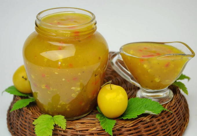 Cherry plum sauce for meat for the winter is very tasty