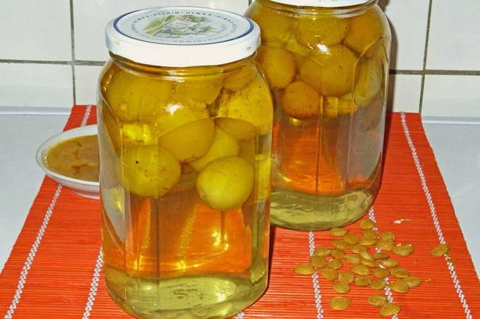 Apricot compote with seeds for 1 liter jar for the winter