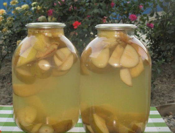 Pear compote with lemon in a 3-liter jar for the winter