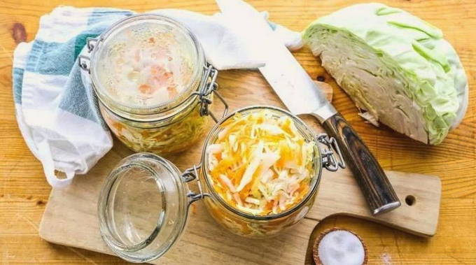 Pickled cabbage with carrots hot instant marinade