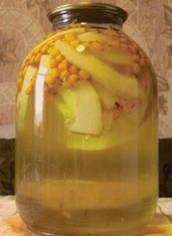 Sea buckthorn and zucchini compote for the winter in a 3-liter jar