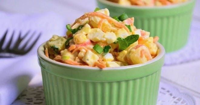 Korean salad with crab sticks and carrots